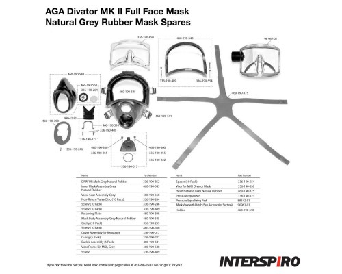 Маска полнолицевая MK II, натуральный серый каучук, с регулятором положительного давления, 96319-04 Interspiro