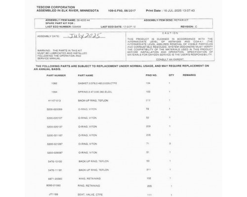 Ремкомплект редуктора, 38-4000-44, Tescom